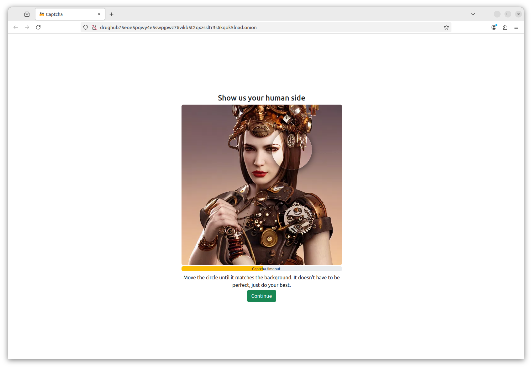 Drughub captcha gate on first connection