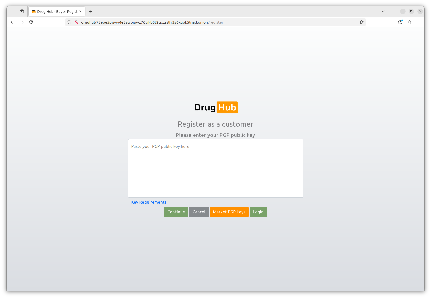 Drughub account registration form